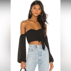 Superdown Maya Black Corset Top (Off Shoulder Long Sleeve) - Size Small